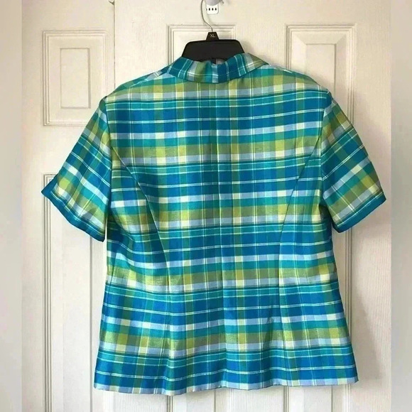 Sag Harbor Green& Blue Stripes Multicolored Short Sleeve Blazer Jacket Size 14 - Picture 7 of 11